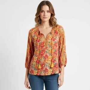 NWT PALM RIO BOHEMIAN FLORAL FLOWY TOP SIZE S